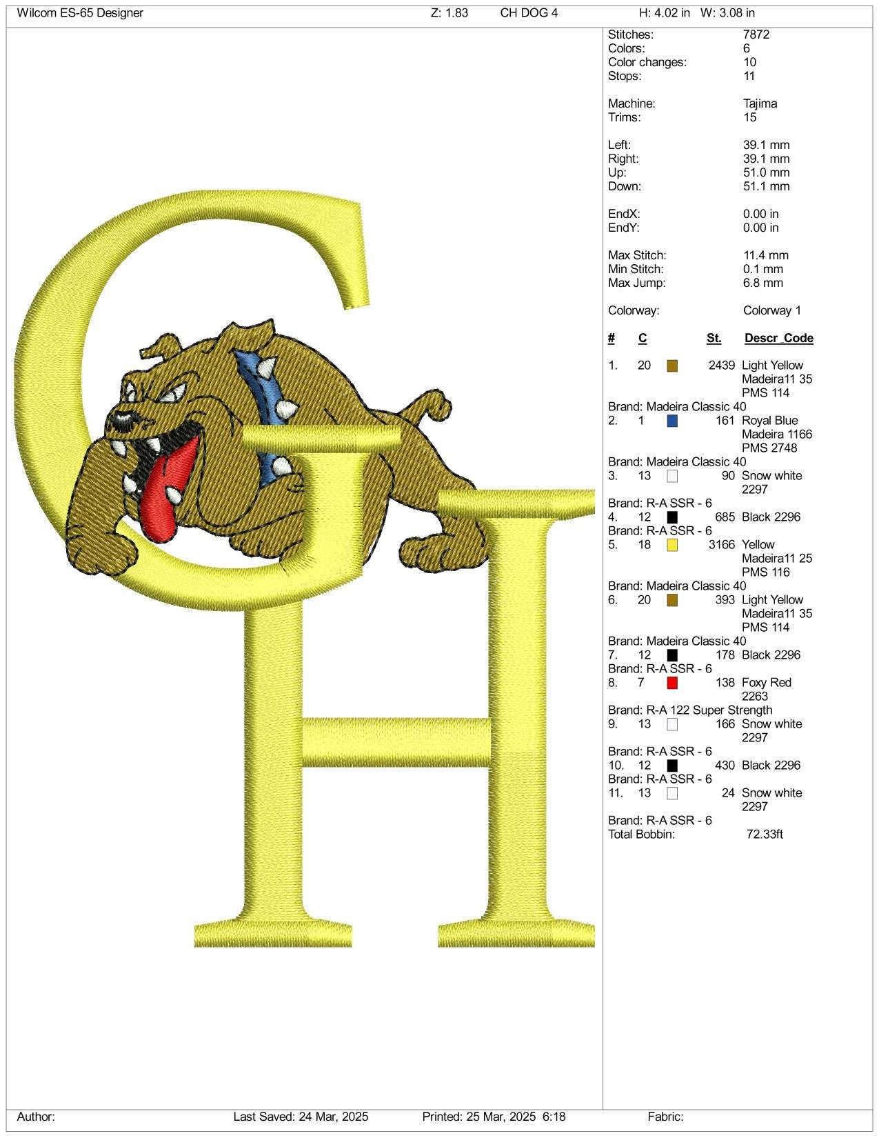 GH Bull Dog Embroidery Files - 3 Size's