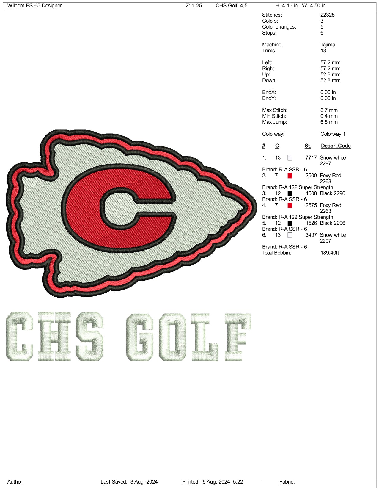 Archivos de bordado de golf CHS - 3 tamaños