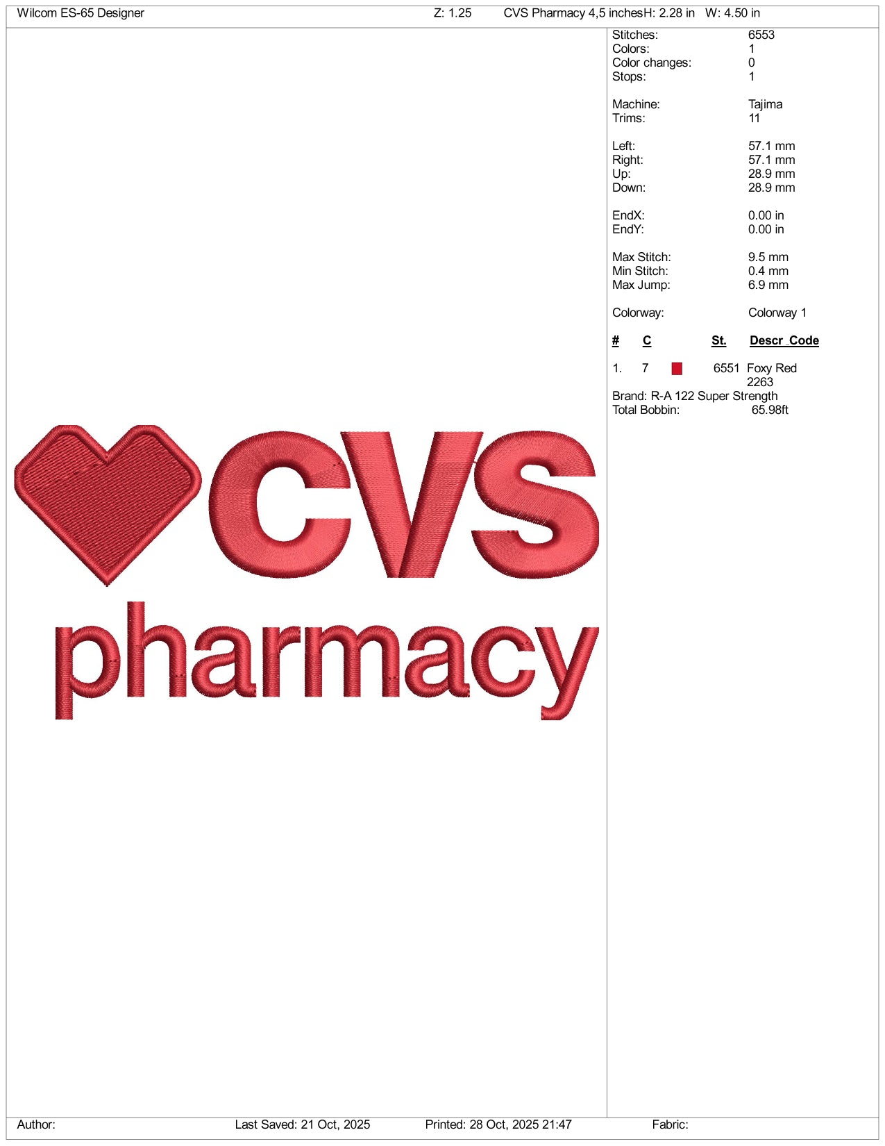 CVS Pharmacy Logo Embroidery Design Files - 3 Size's