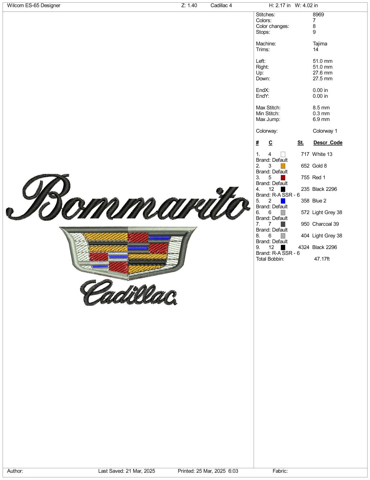 Cadillac Embroidery Files - 3 Size's