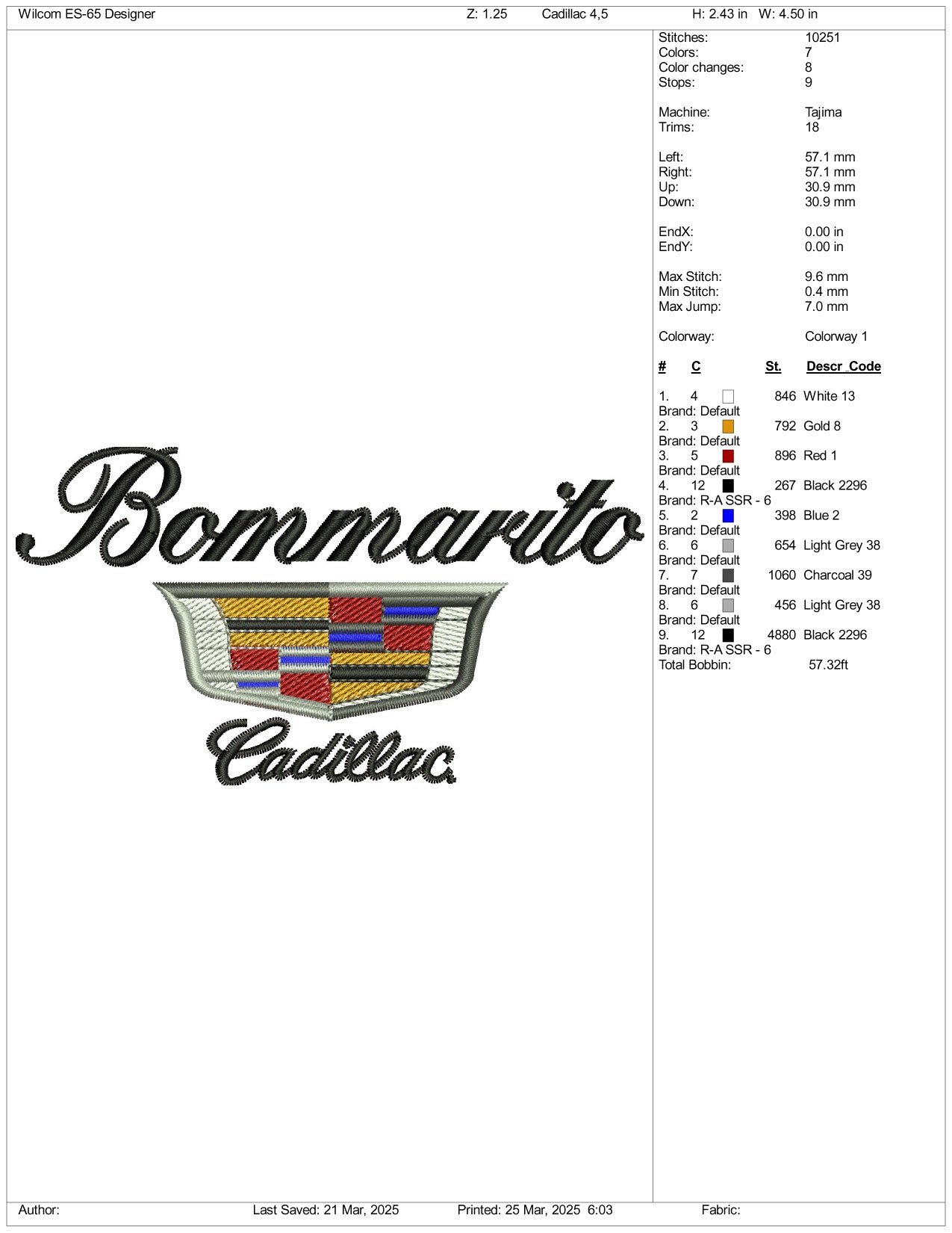 Cadillac Embroidery Files - 3 Size's