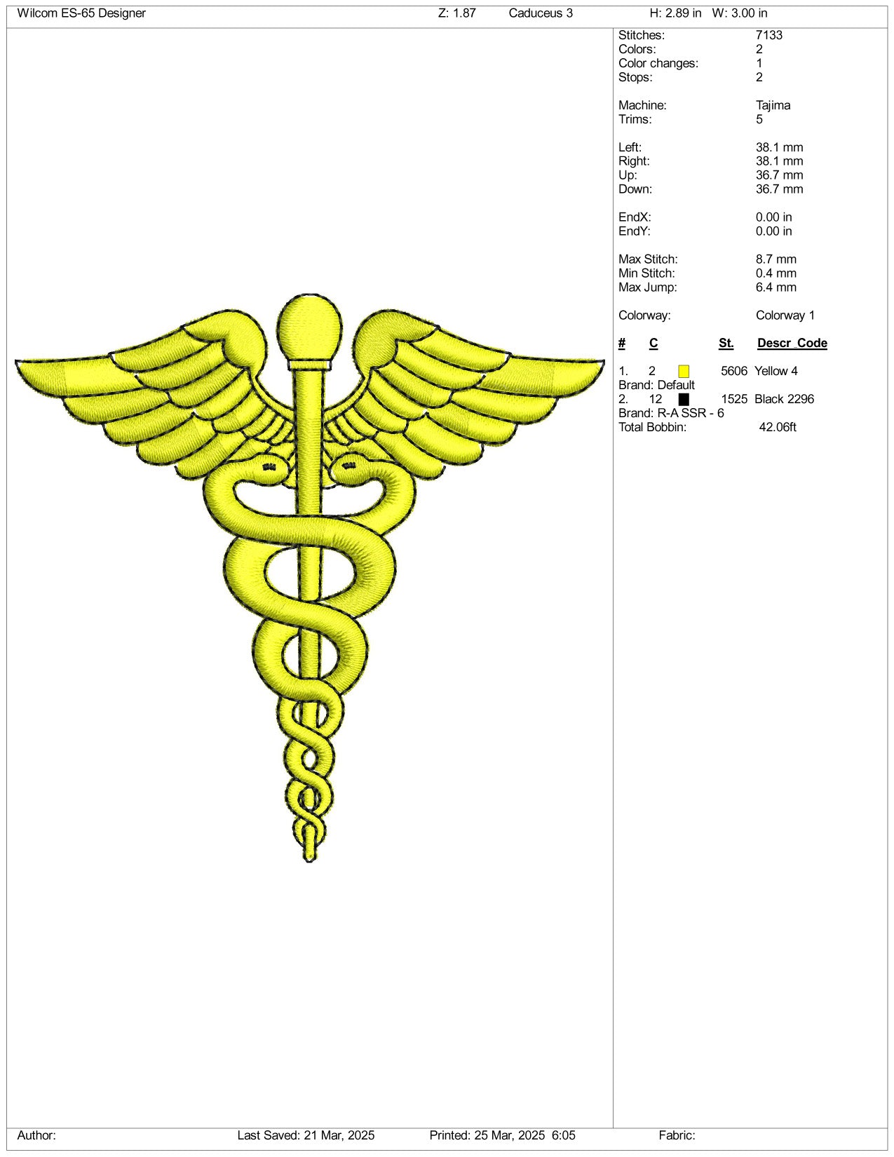 Archivos de bordado del Cuerpo Médico del Ejército de los Estados Unidos (3 tamaños)