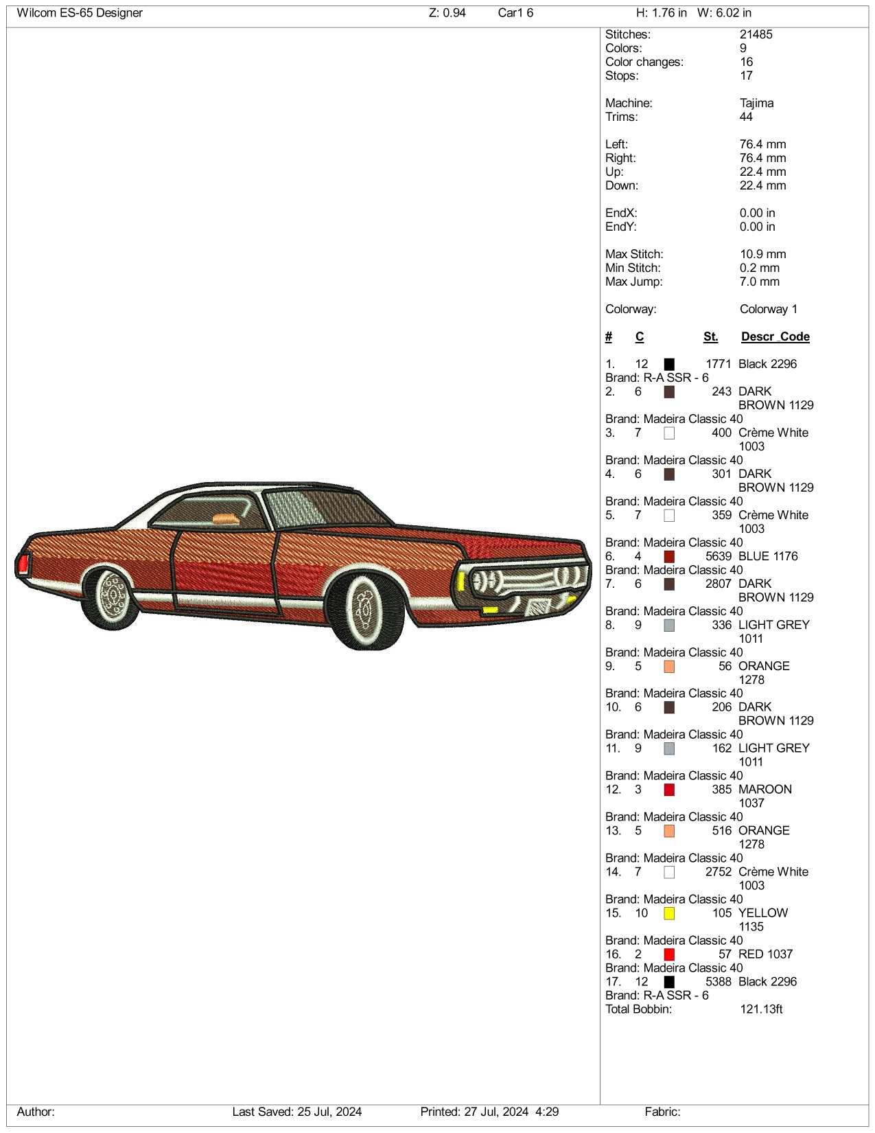 Archivos de diseño de bordado de Dodge Monaco - 3 tamaños