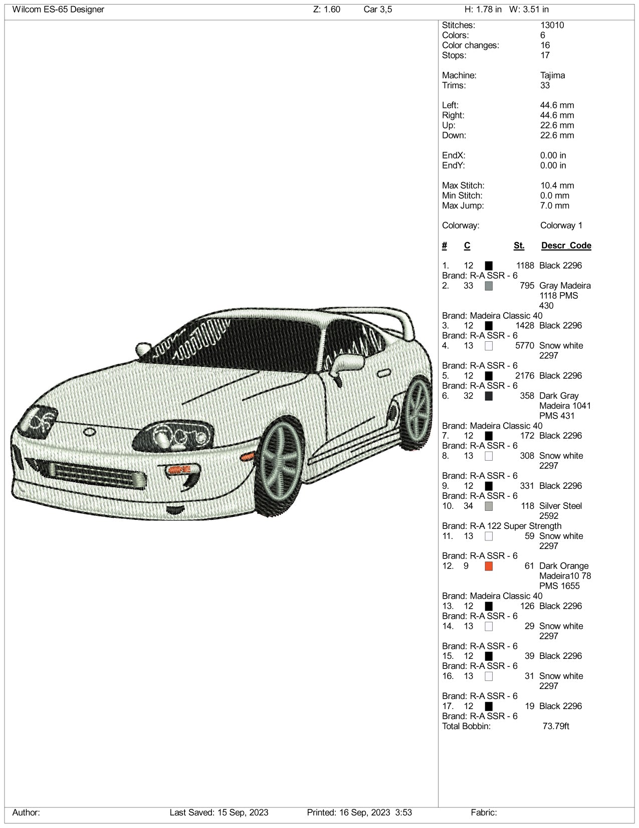 Toyota Supra Embroidery Design Files - 3 Size's