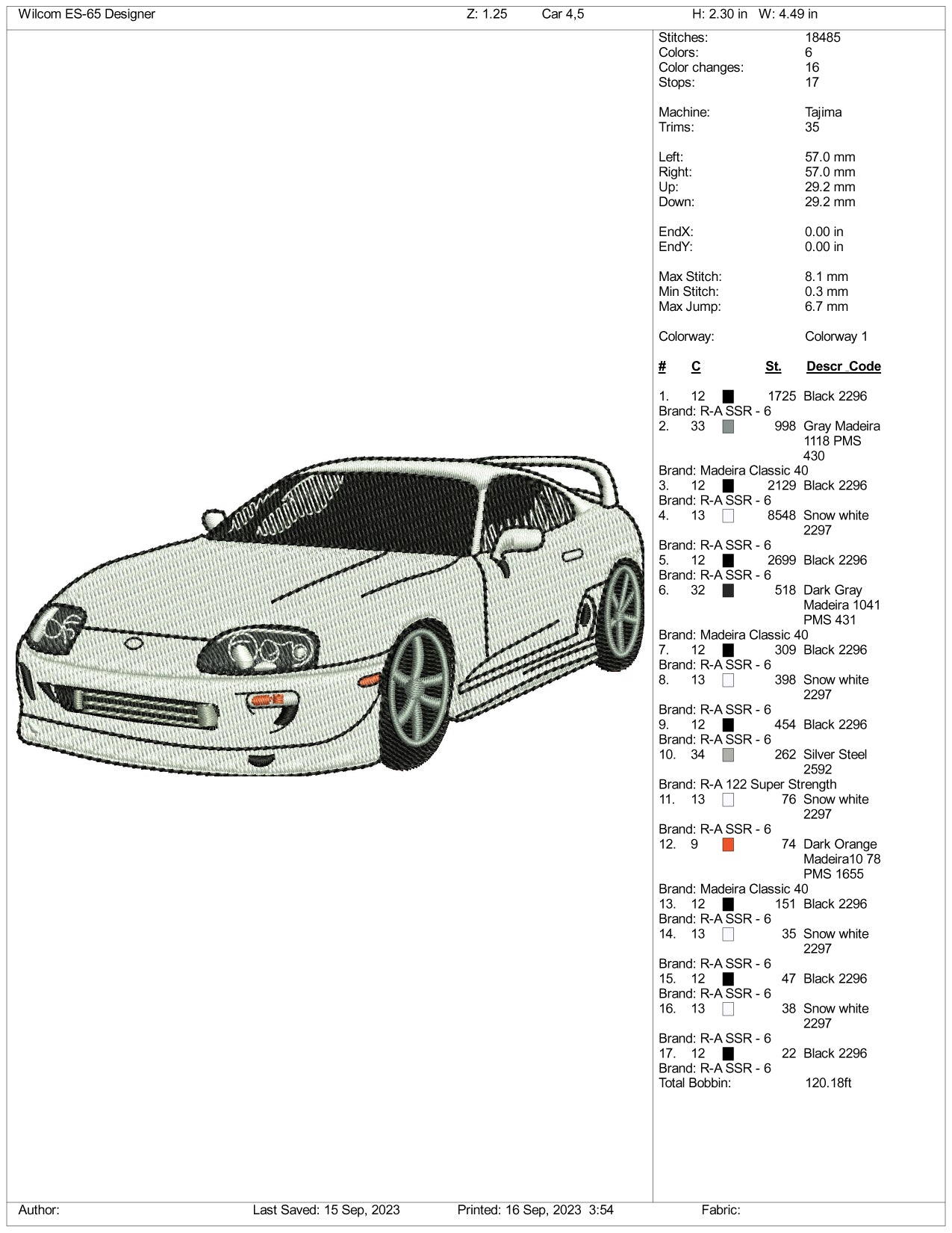Toyota Supra Embroidery Design Files - 3 Size's