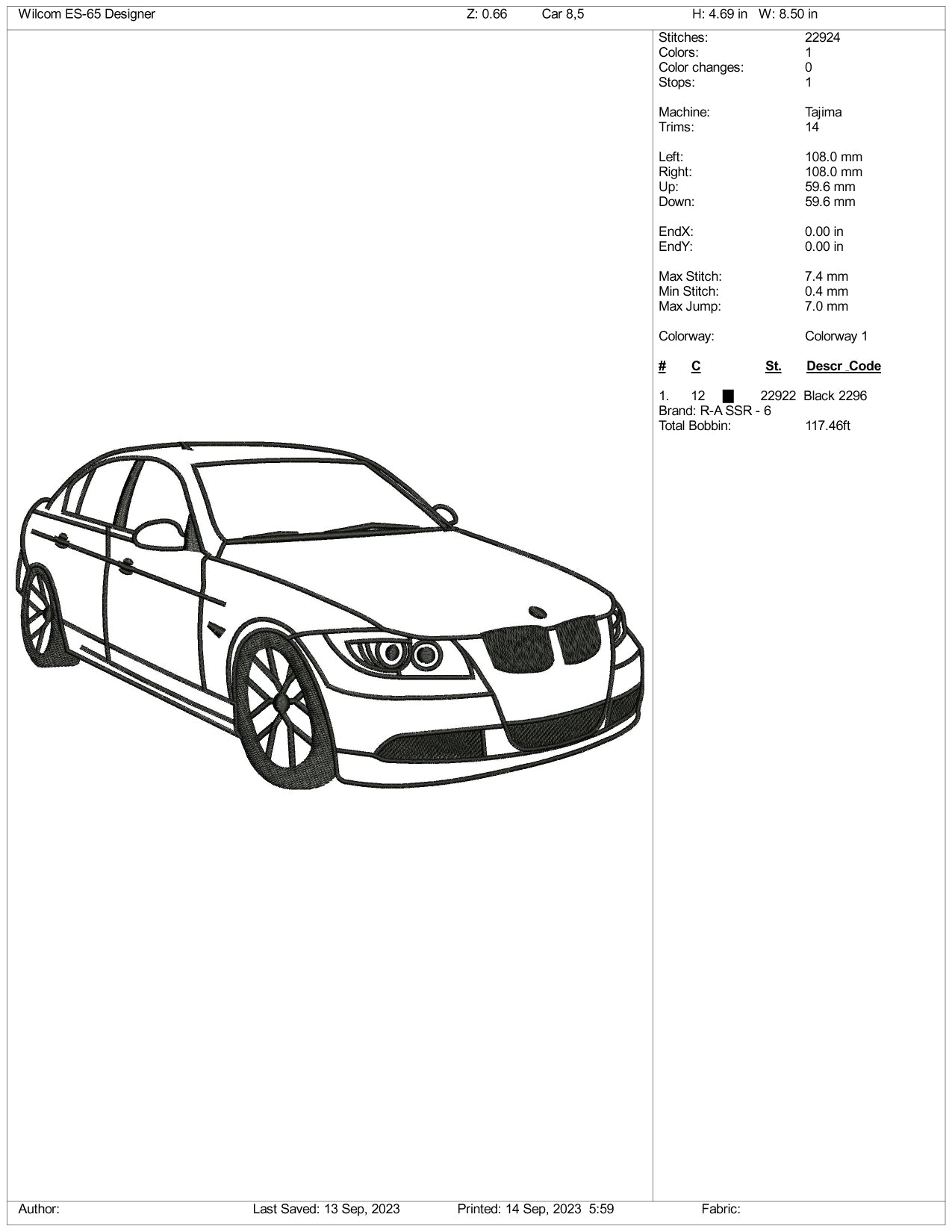BMW Car Line Art Embroidery Design Files - 3 Size's