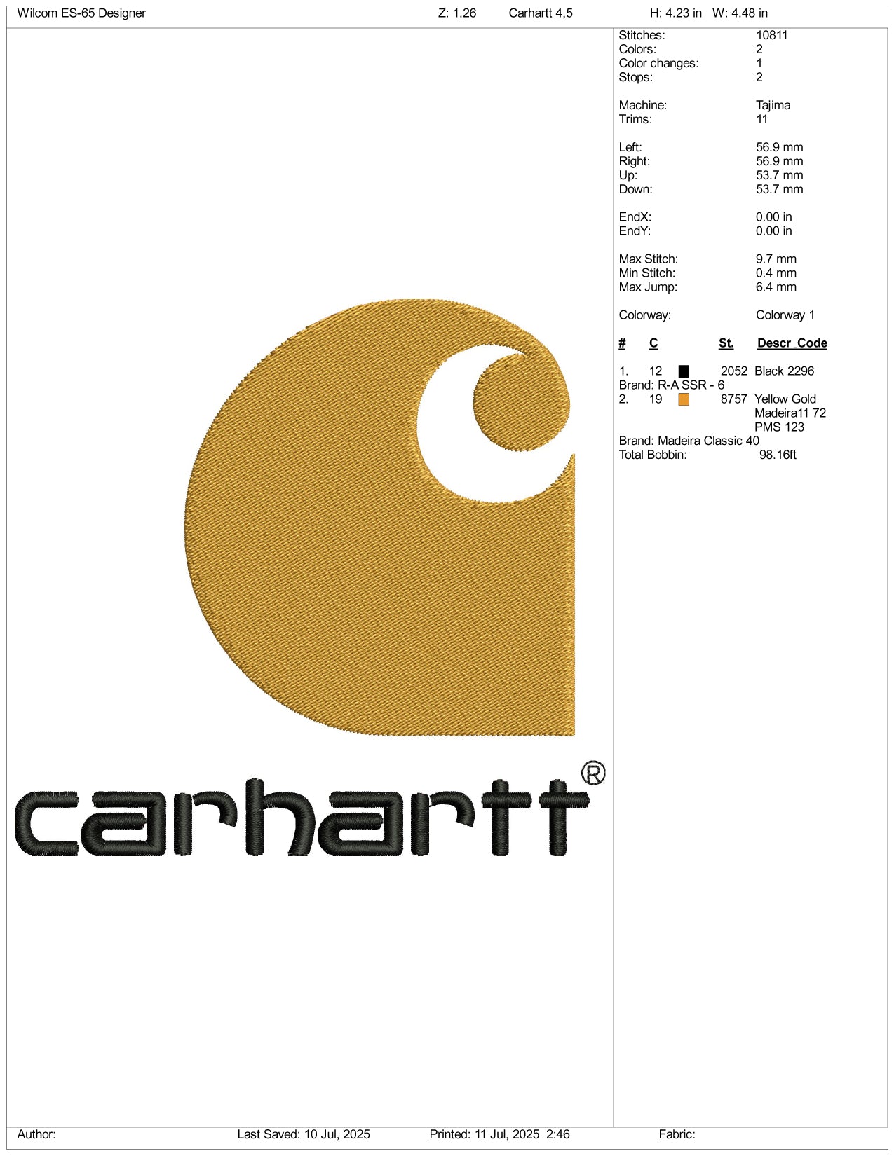 Carhartt Logo Embroidery Design Files - 3 Size's