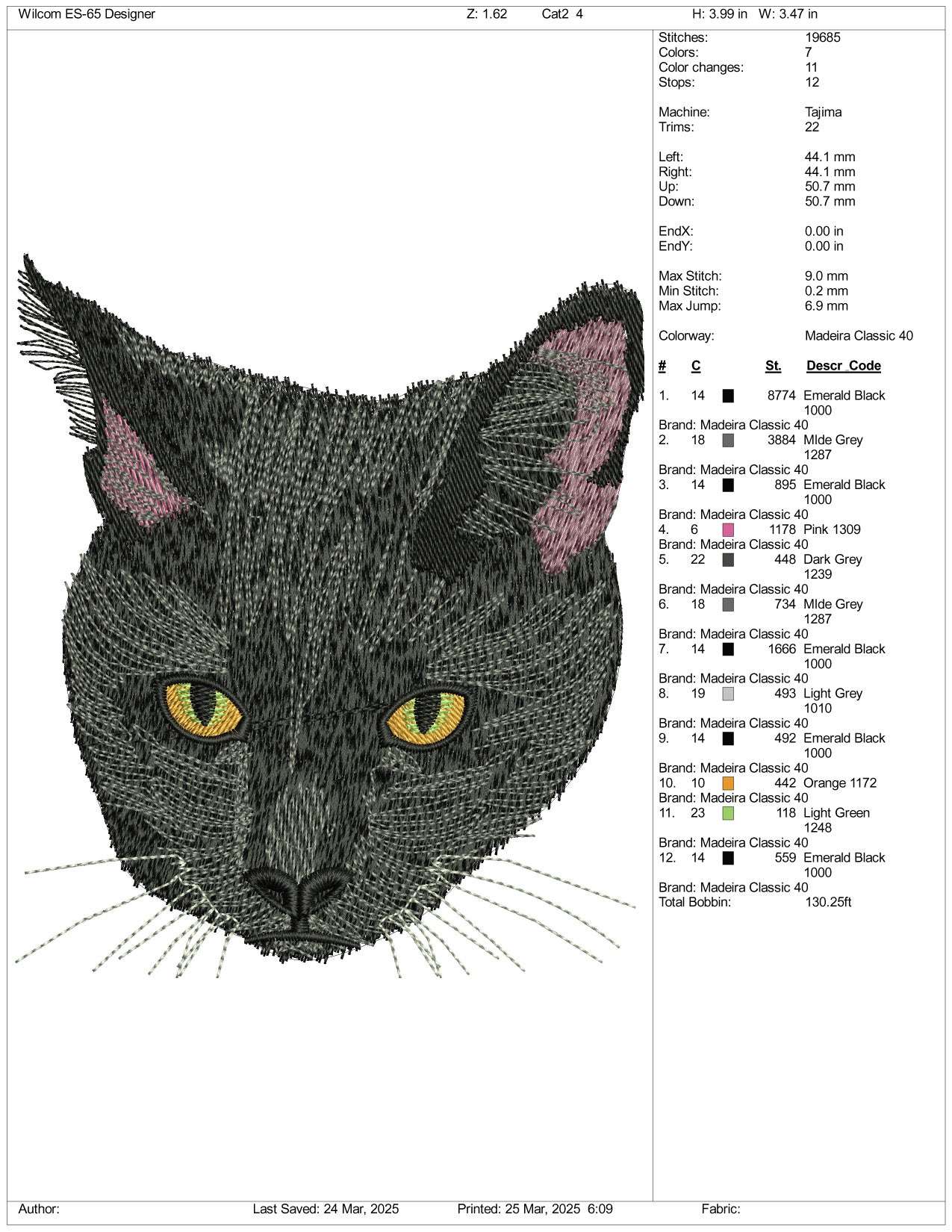 Black Cat v2 Embroidery Files - 3 Size's