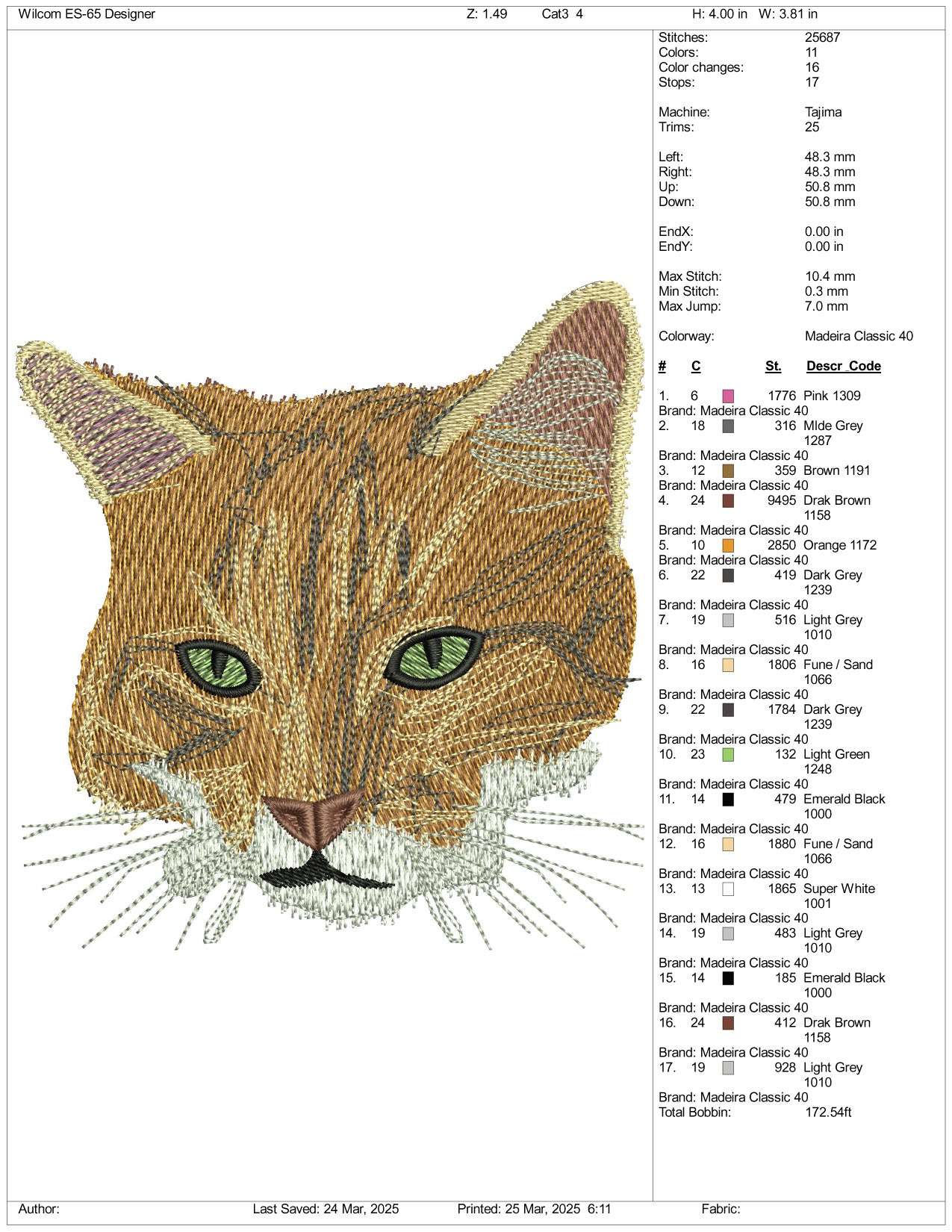 Cat v3 Embroidery Files - 3 Size's