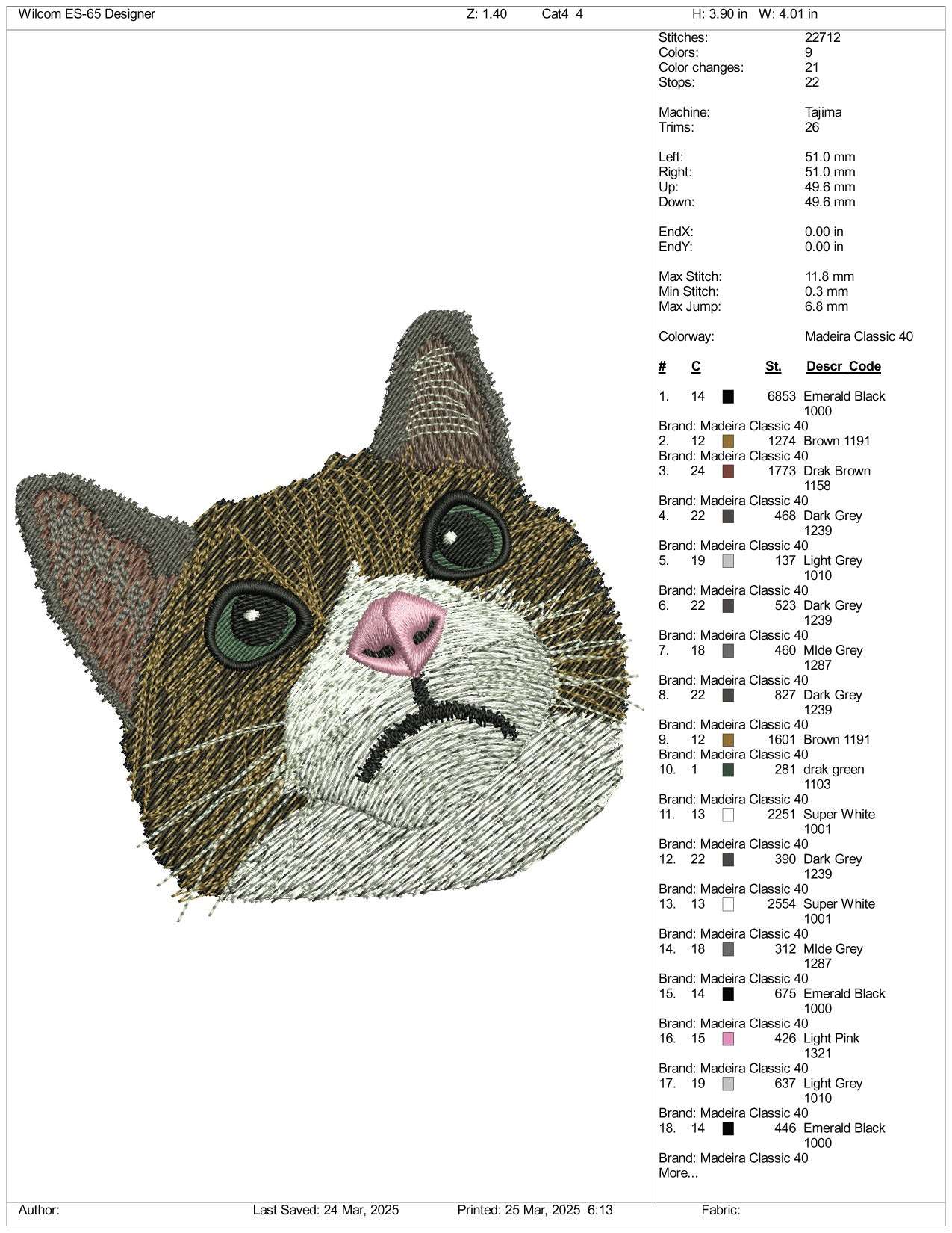 Cat v4 Embroidery Files - 3 Size's