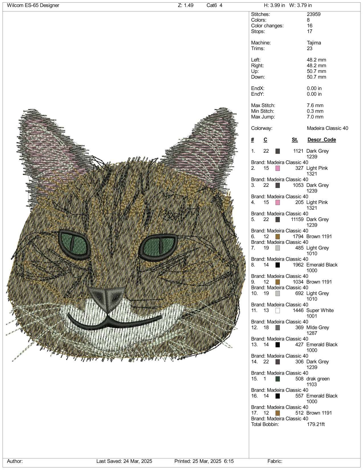 Cat v6 Embroidery Files - 3 Size's
