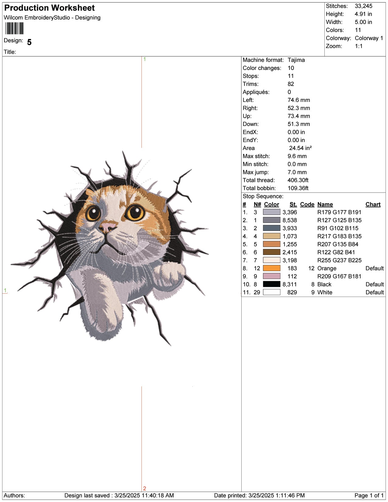 Cat Entering Into Wall Embroidery Design Files - 9 Size's
