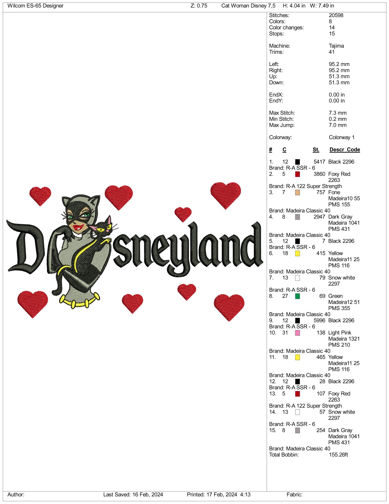 Archivos de diseño de bordado de Catwoman Half Disneyland (3 tamaños)