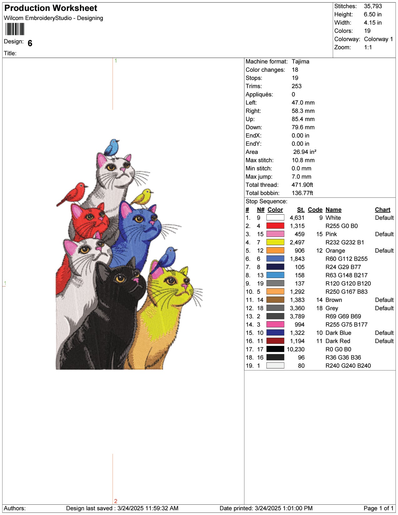 Cats and Birds Embroidery Design Files - 7 Size's