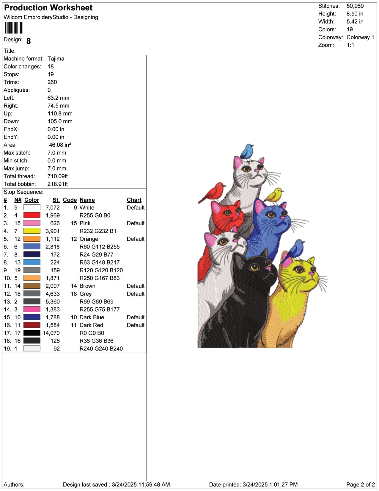 Cats and Birds Embroidery Design Files - 7 Size's