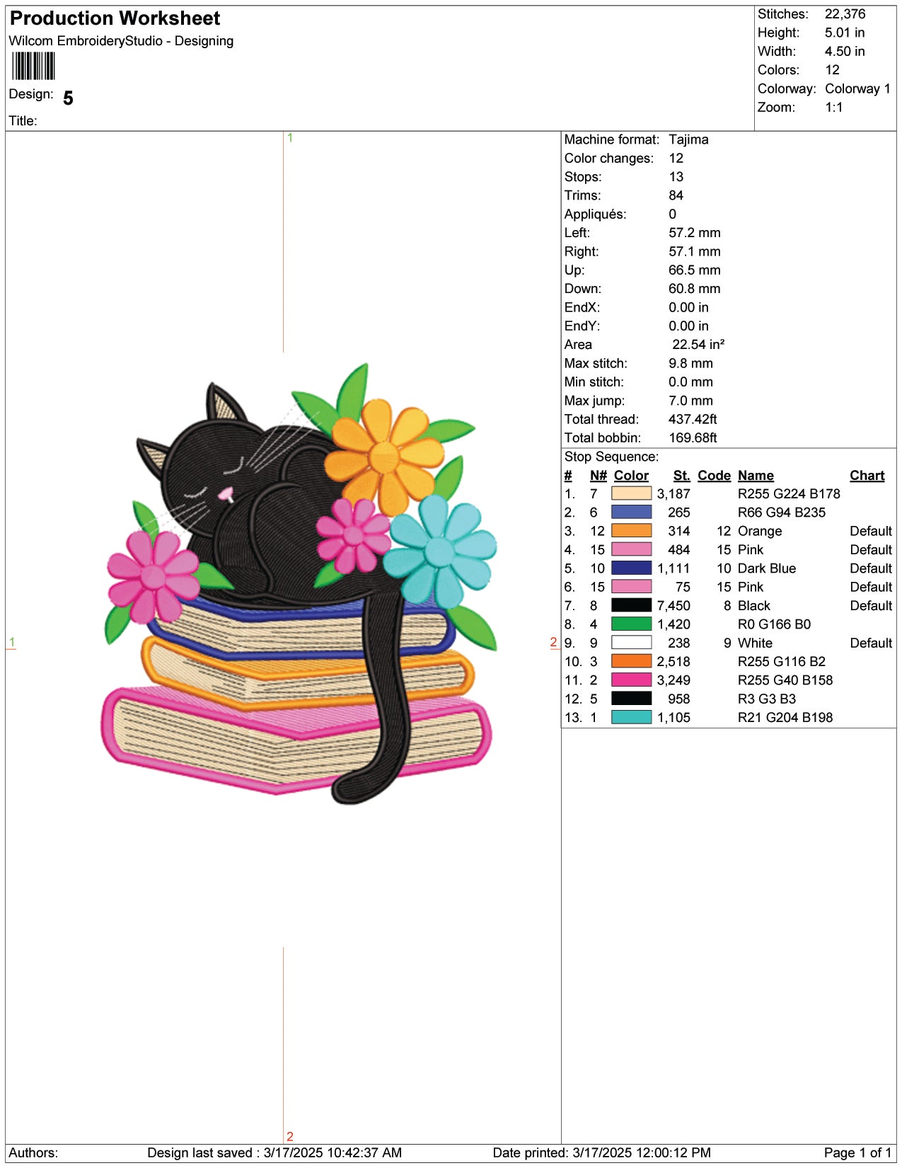 Cat with Books Embroidery Design Files - 9 Size's