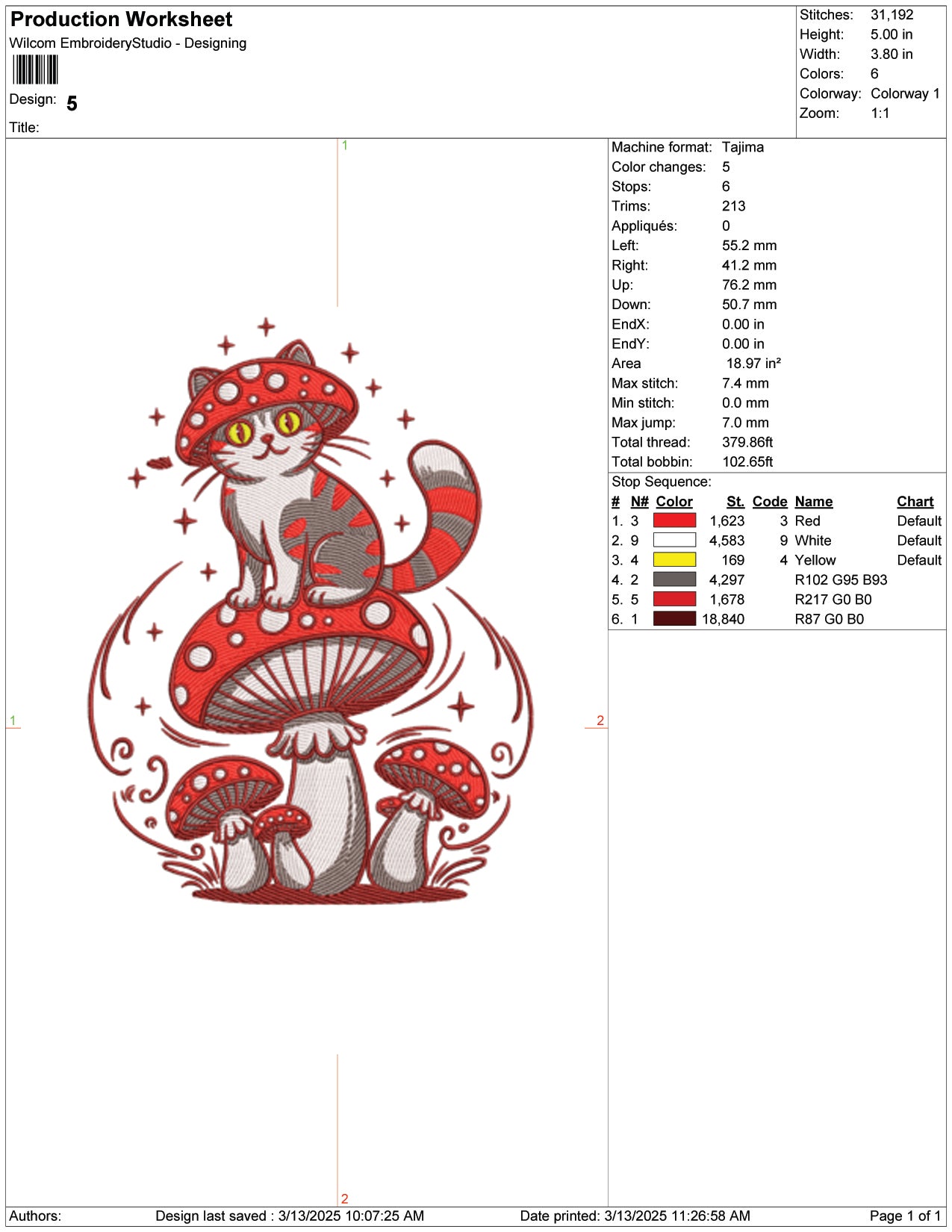 Cat with Mushroom Embroidery Design Files - 9 Size's