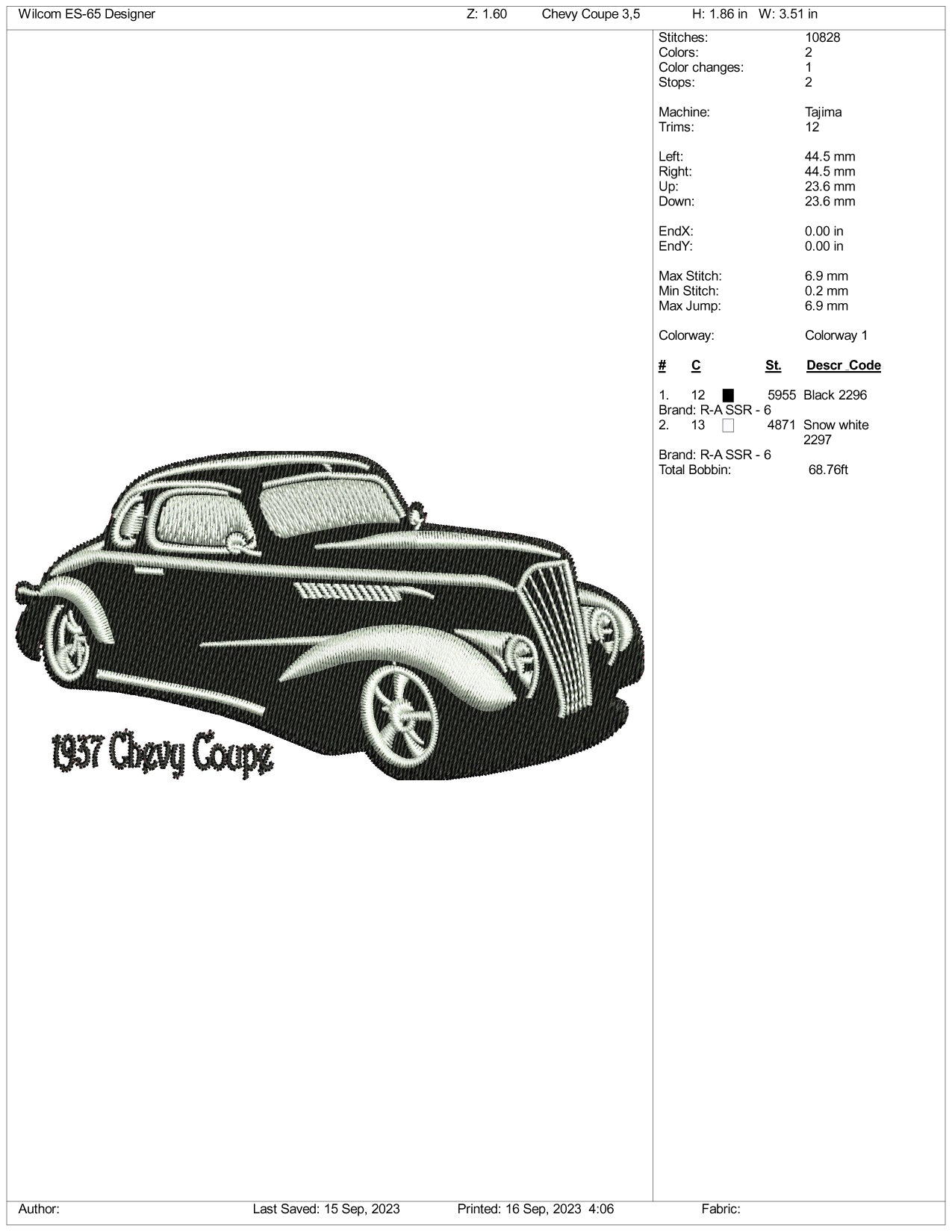 Chevrolet Special Deluxe Embroidery Design Files - 3 Size's