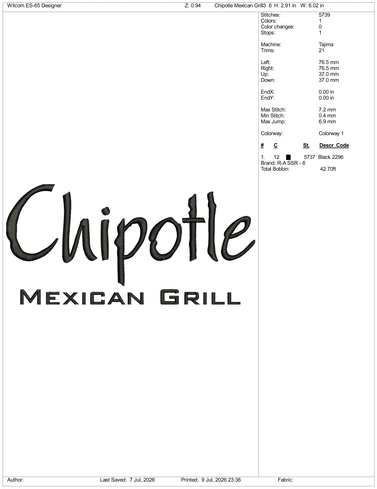 Chipotle Mexican Grill Logo v3 Embroidery Design Files - 3 Size's
