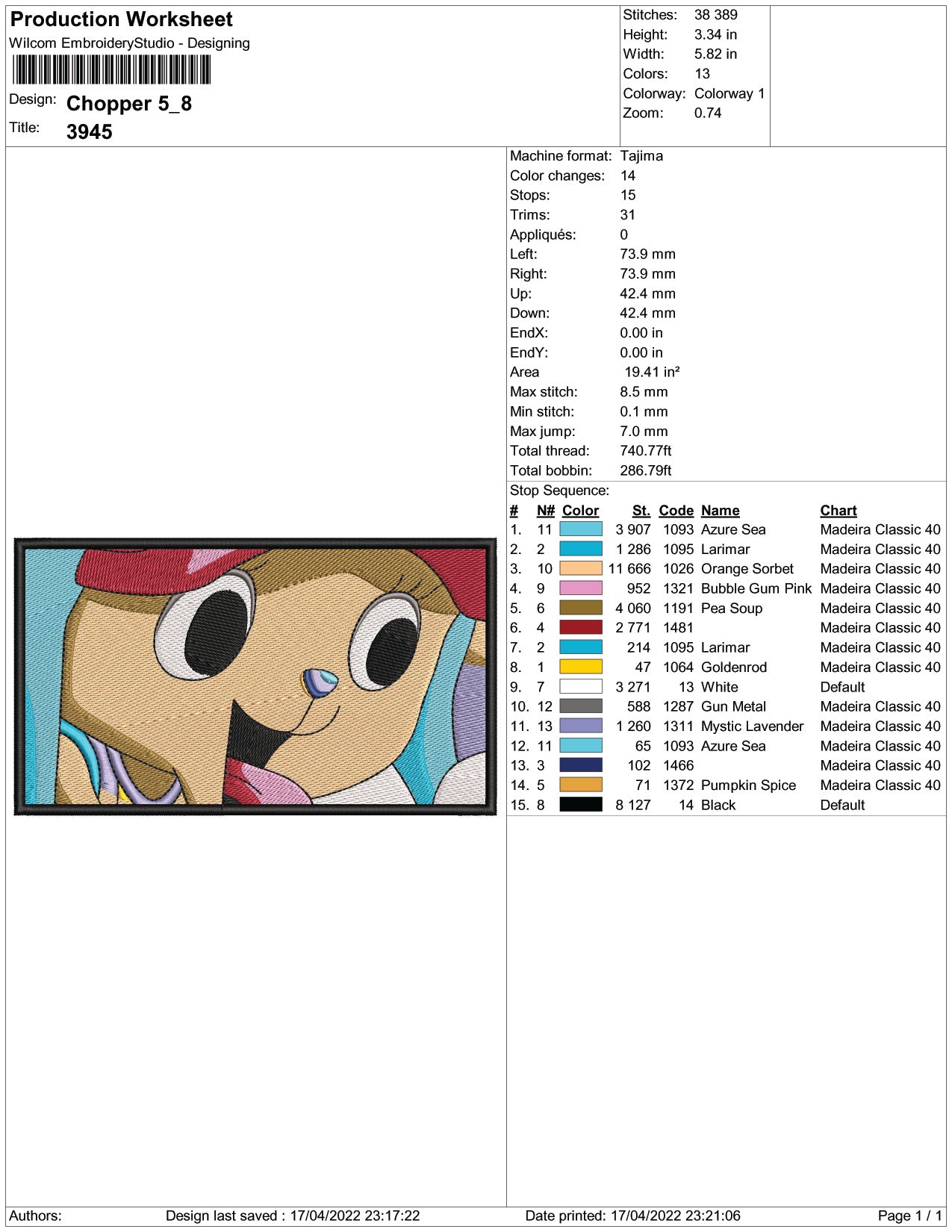 Chopper v2 Embroidery Design Files - 3 Size's