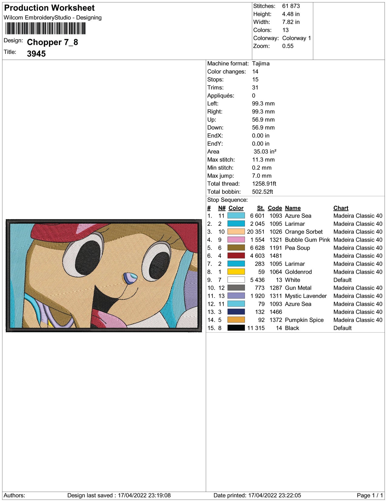 Chopper v2 Embroidery Design Files - 3 Size's