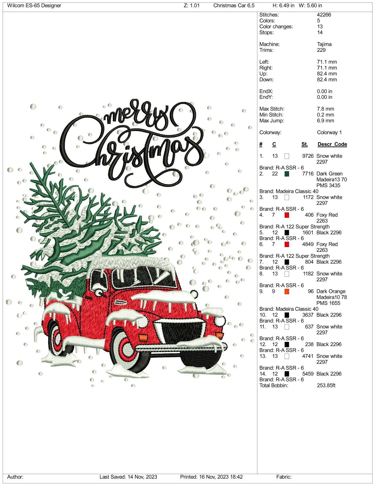 Merry Christmas Truck Embroidery Design Files - 3 Size's