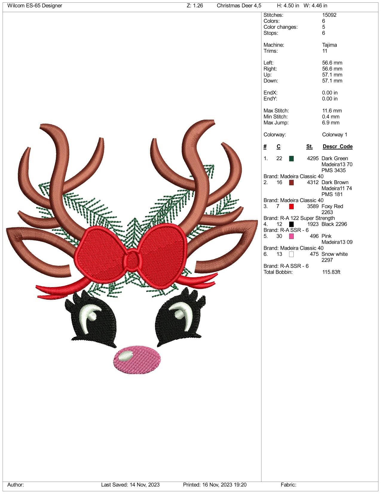 Lady Deer Embroidery Design Files - 3 Size's