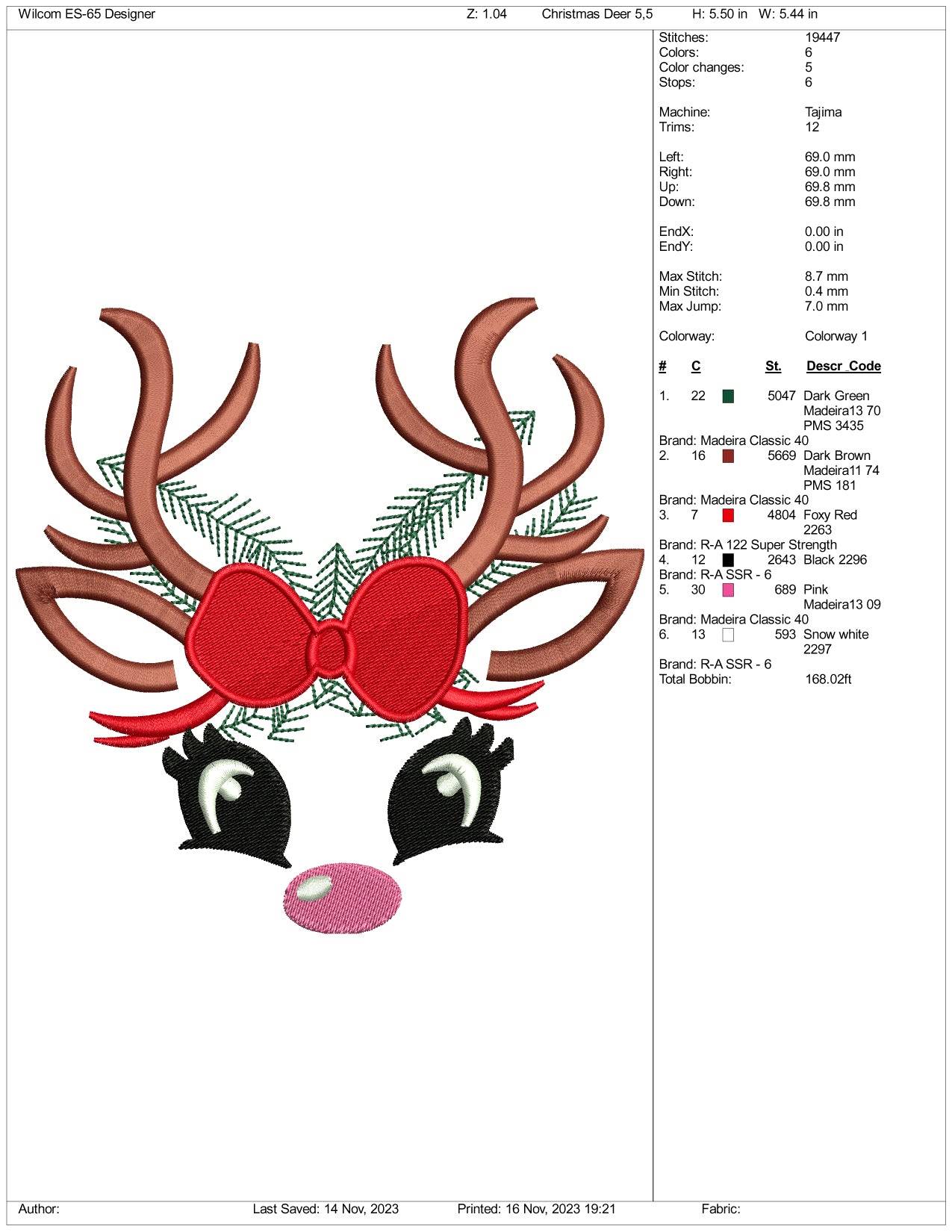 Lady Deer Embroidery Design Files - 3 Size's