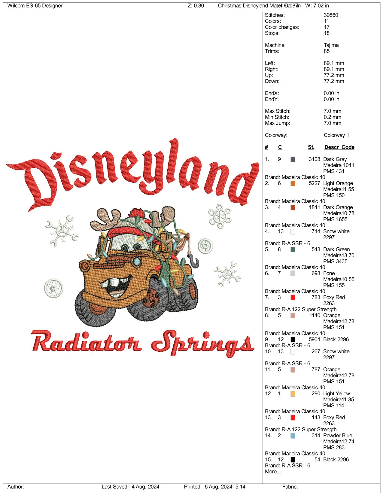 Disneyland Radiator Springs Embroidery Files - 3 Size's