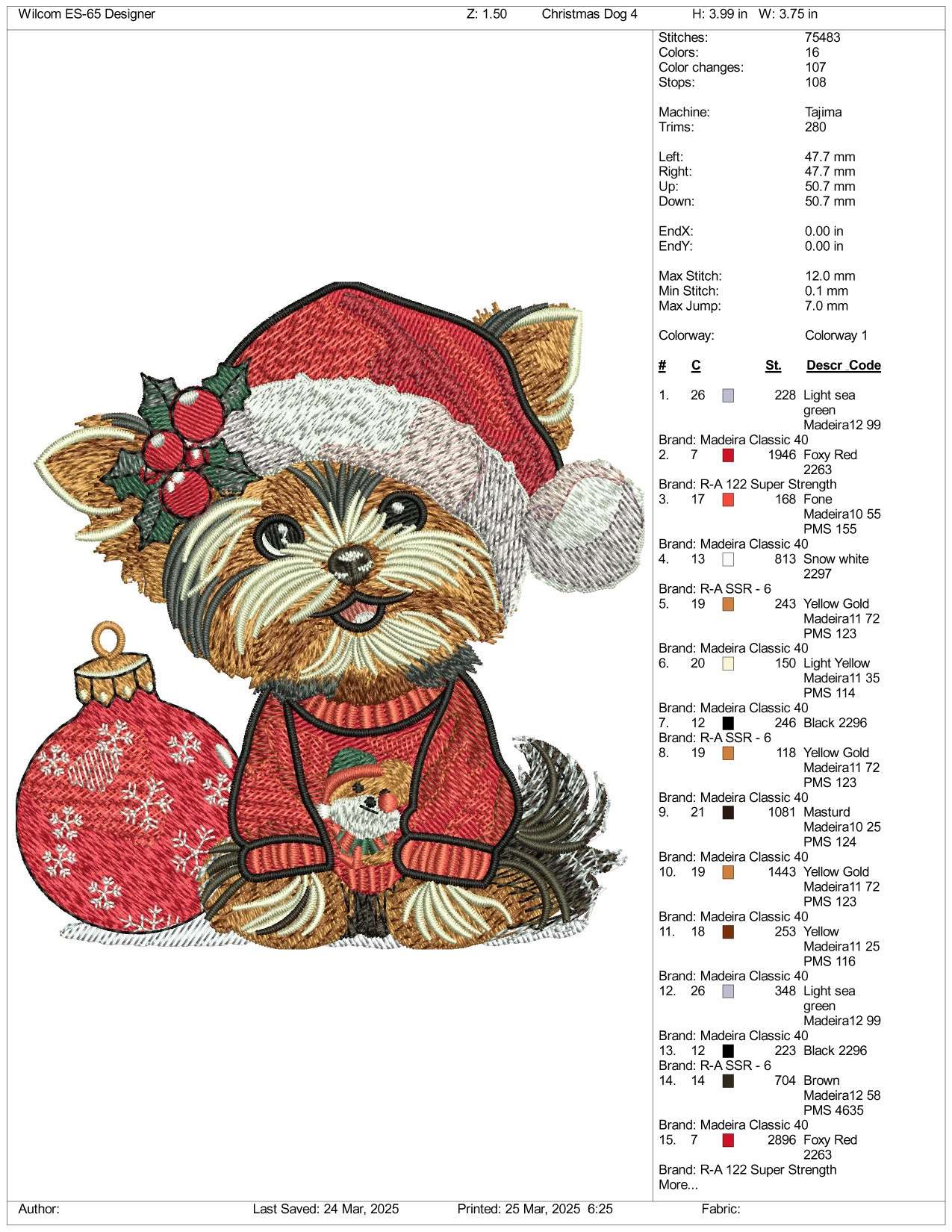 Cute Christmas Dog Embroidery Files - 3 Size's
