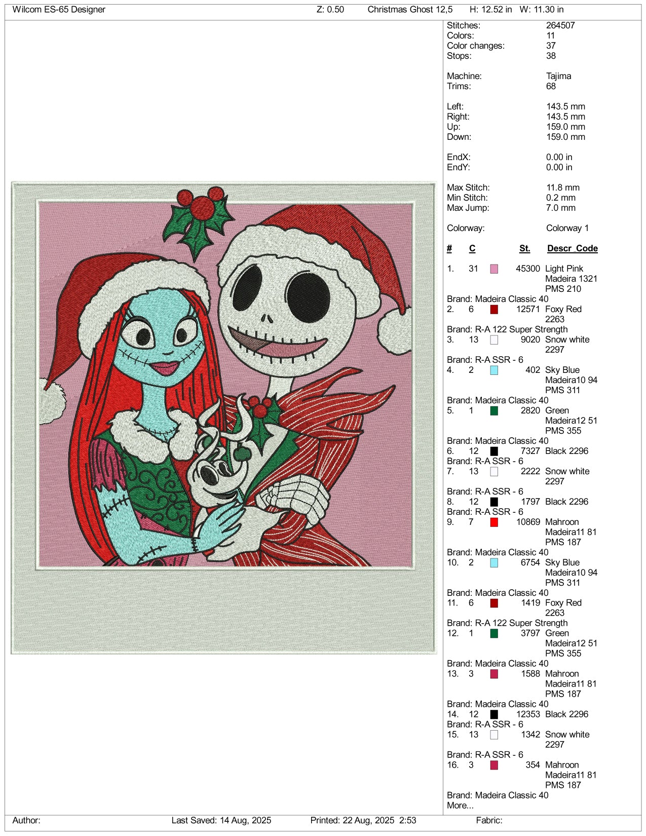 Jack & Sally Christmas v2 Embroidery Design Files - 3 Size's