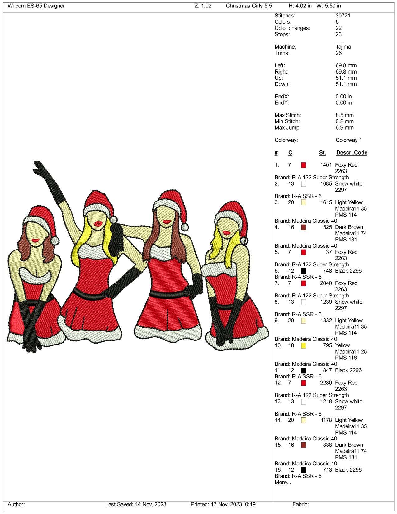 4 Christmas Girls Embroidery Design