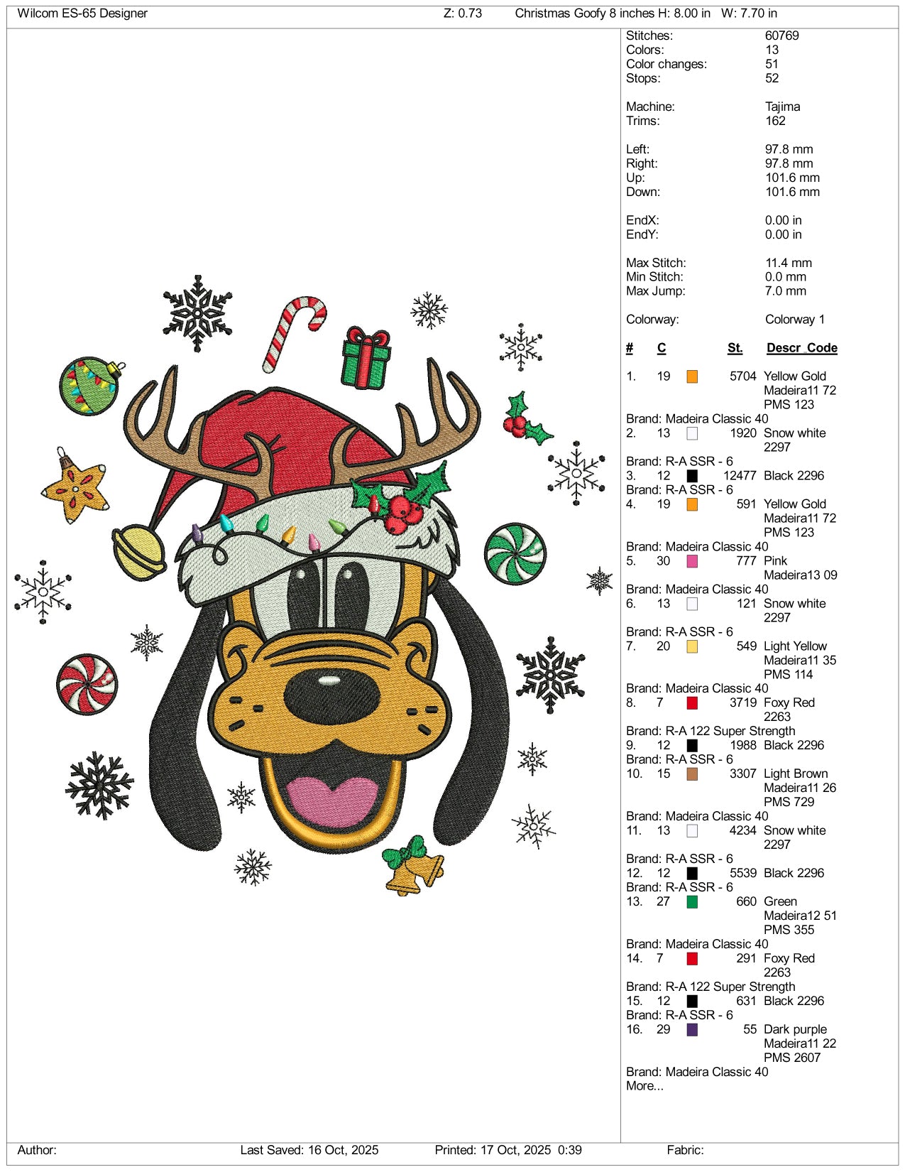 Disney Pluto Christmas Embroidery Design Files - 4 Size's