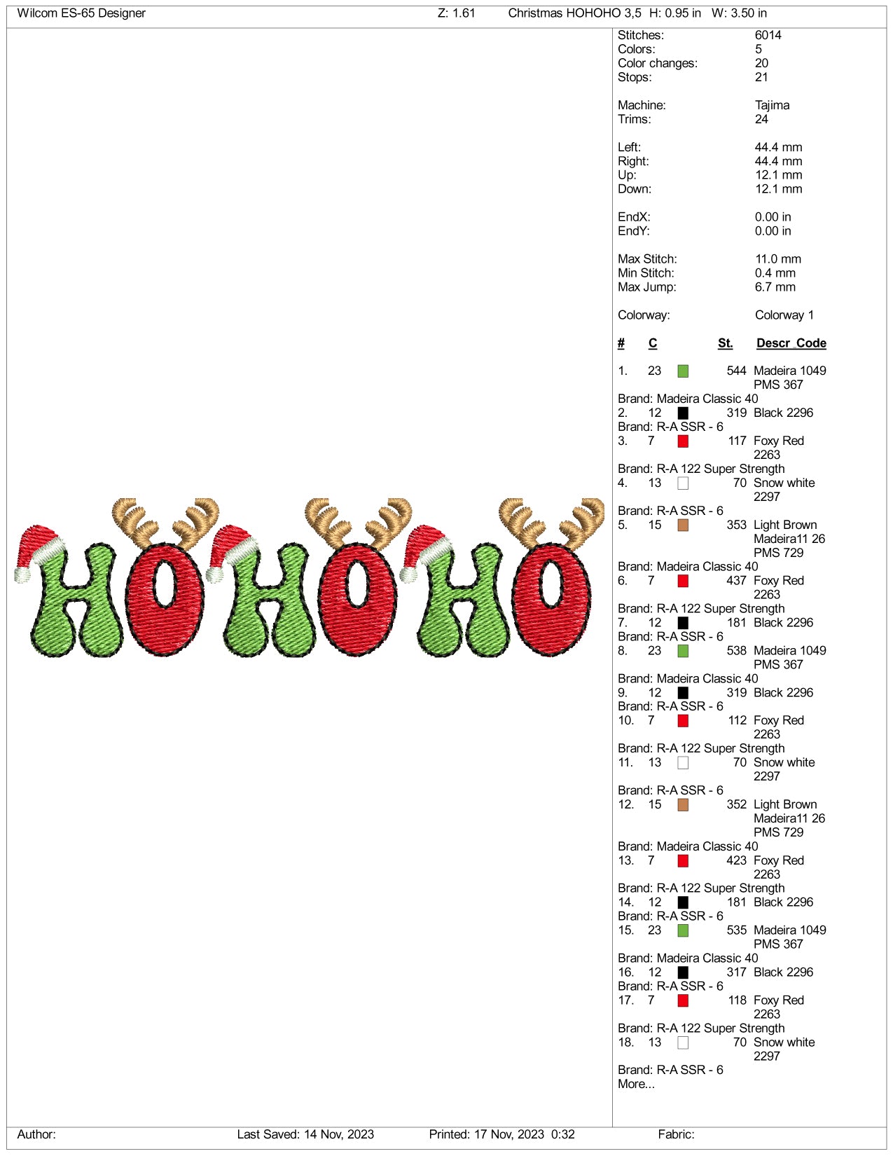 Archivos de diseño de bordado "Christmas Ho Ho Ho v1" (3 tamaños)