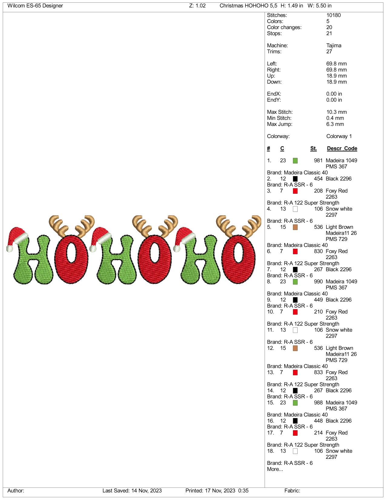 Archivos de diseño de bordado "Christmas Ho Ho Ho v1" (3 tamaños)