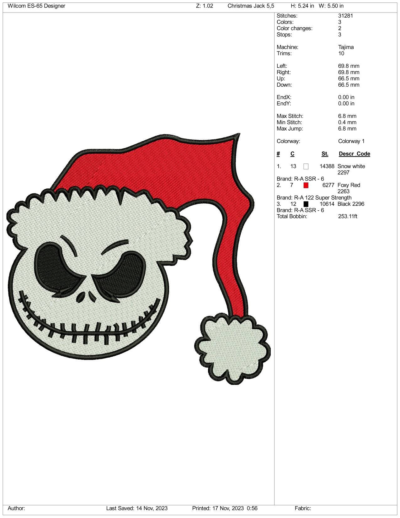 Jack Santa Embroidery Design Files - 3 Size's