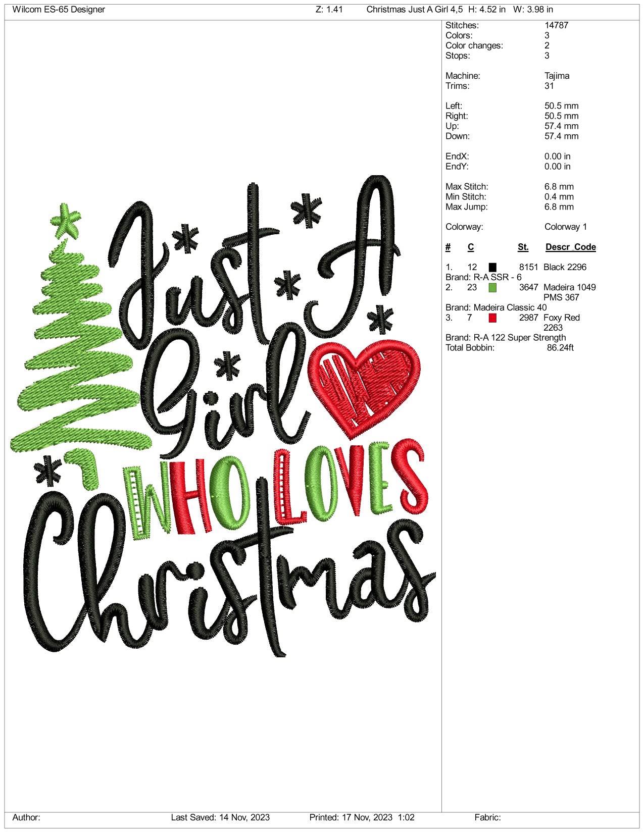 Just A Girl Who Loves Christmas Embroidery Design Files - 3 Size's
