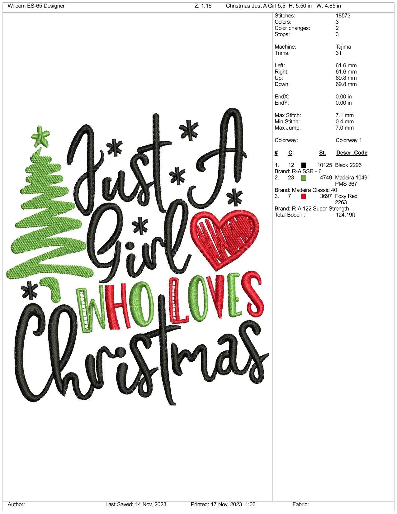 Just A Girl Who Loves Christmas Embroidery Design Files - 3 Size's