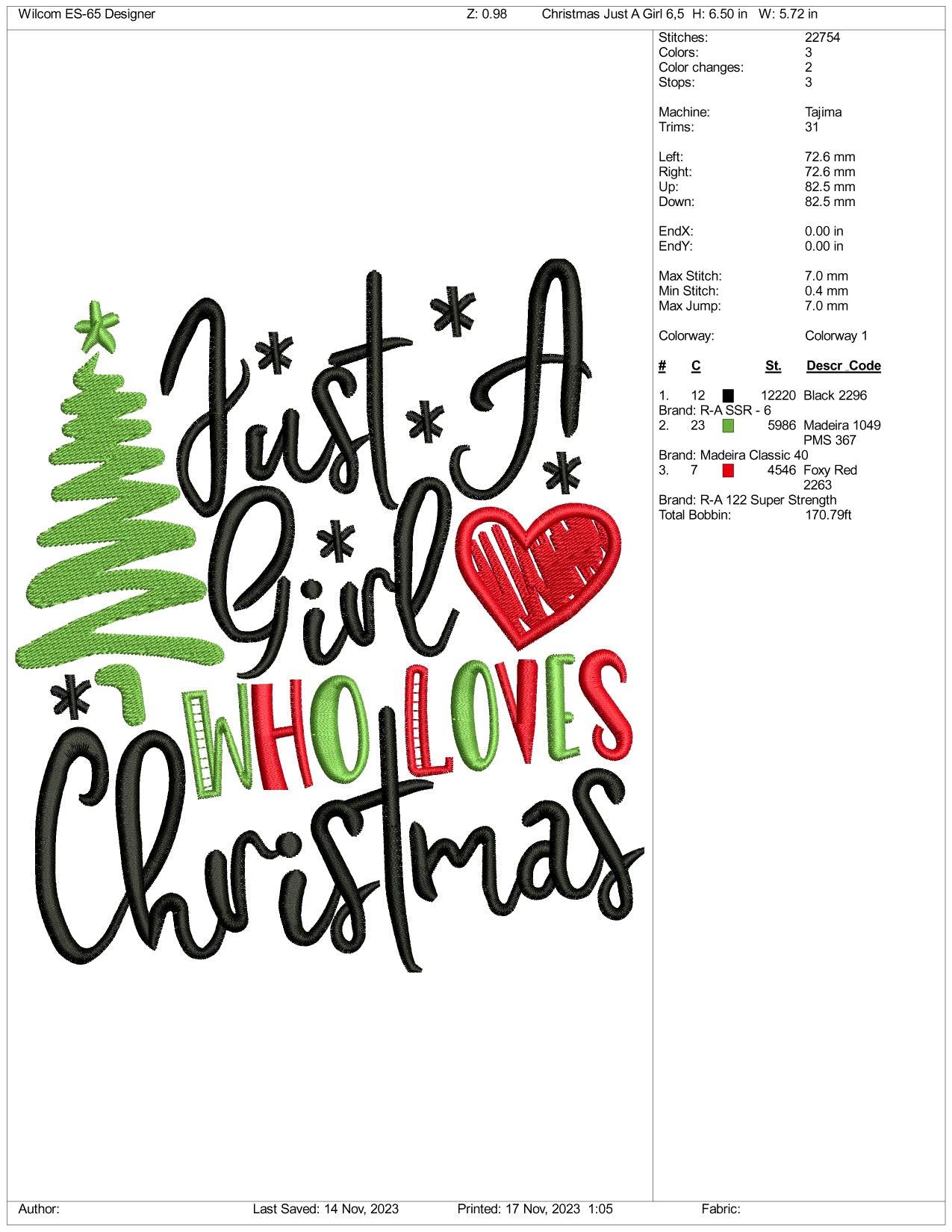 Just A Girl Who Loves Christmas Embroidery Design Files - 3 Size's