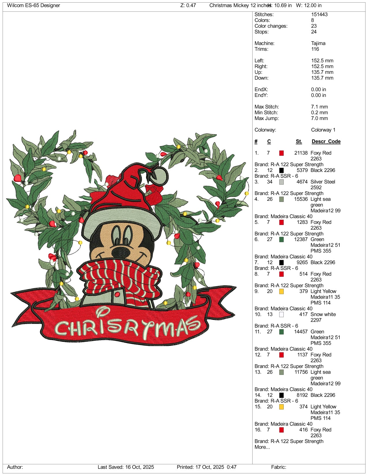 Mickey Mouse Christmas Wreath Embroidery Design Files - 4 Size's