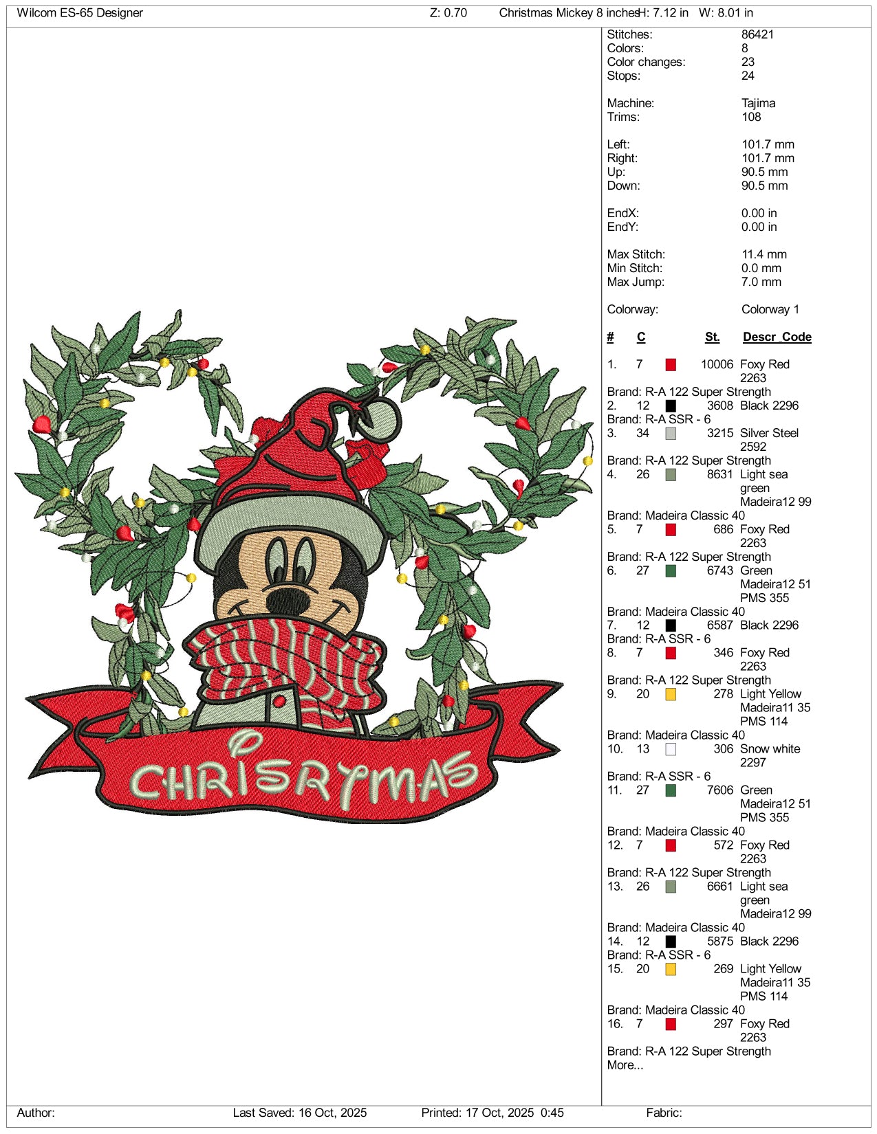 Mickey Mouse Christmas Wreath Embroidery Design Files - 4 Size's