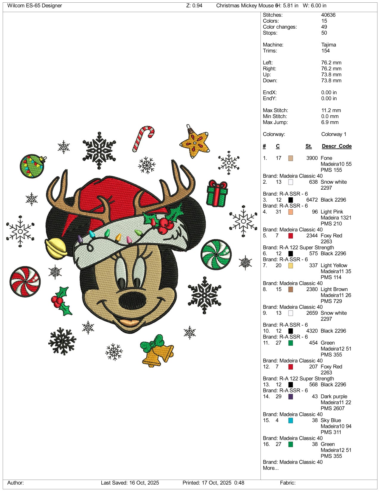 Mickey Mouse Christmas Stuff Embroidery Design Files - 4 Size's