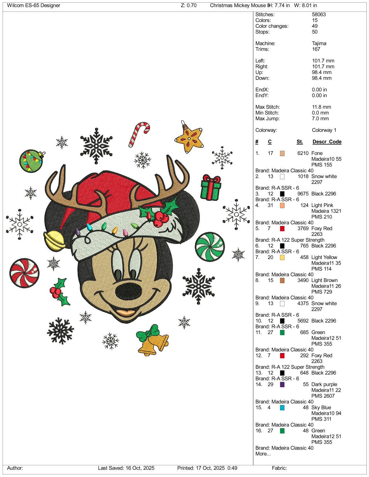 Mickey Mouse Christmas Stuff Embroidery Design Files - 4 Size's