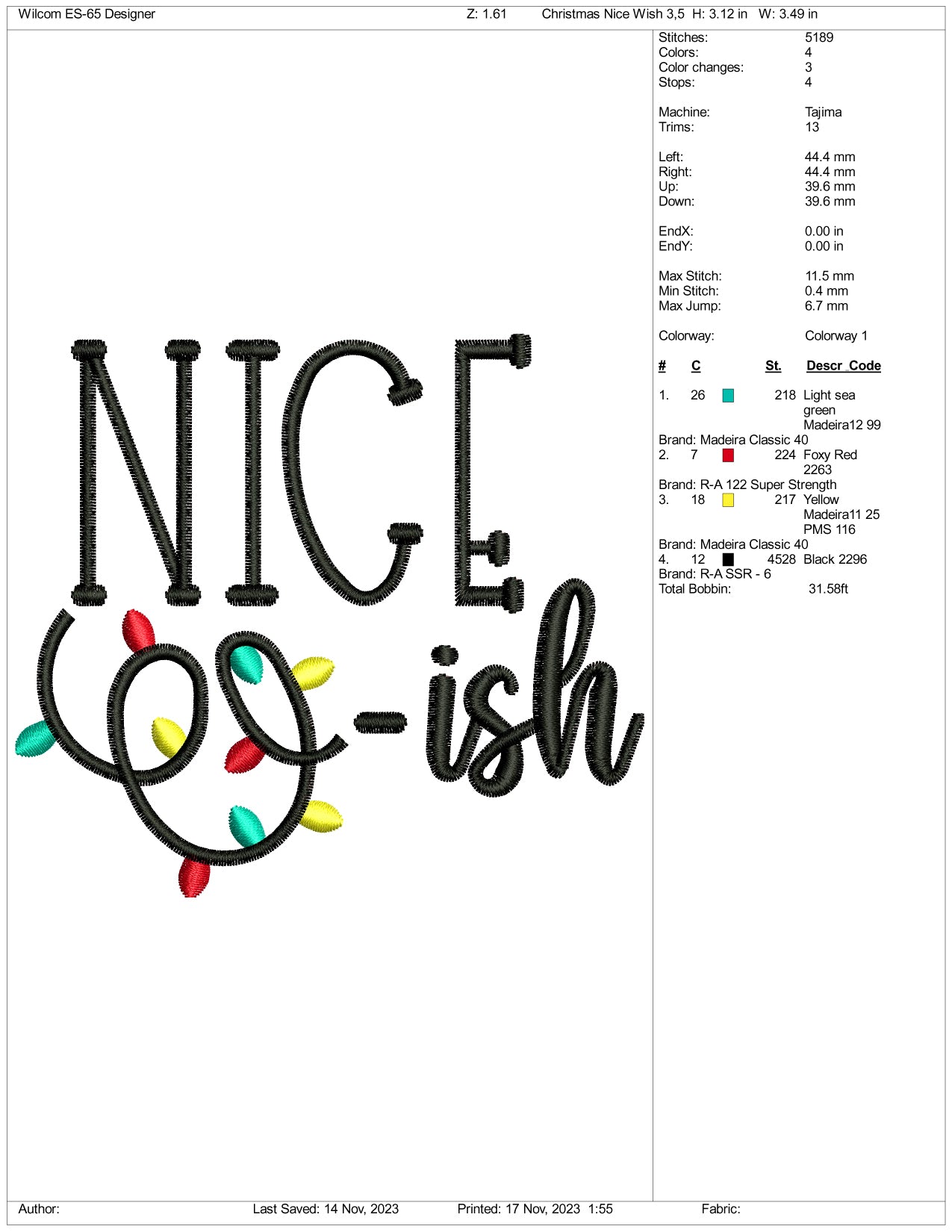 Nice Wish Embroidery Design Files - 3 Size's