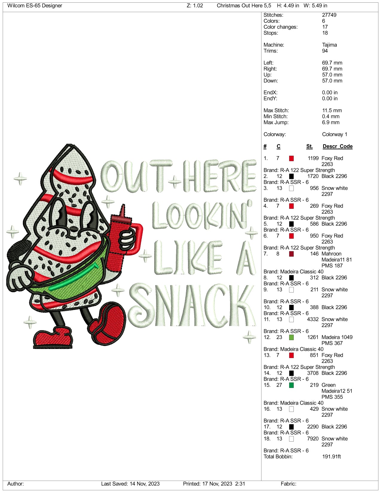 Archivos de diseño de bordado "Aquí afuera, parece un bocadillo" - 3 tamaños