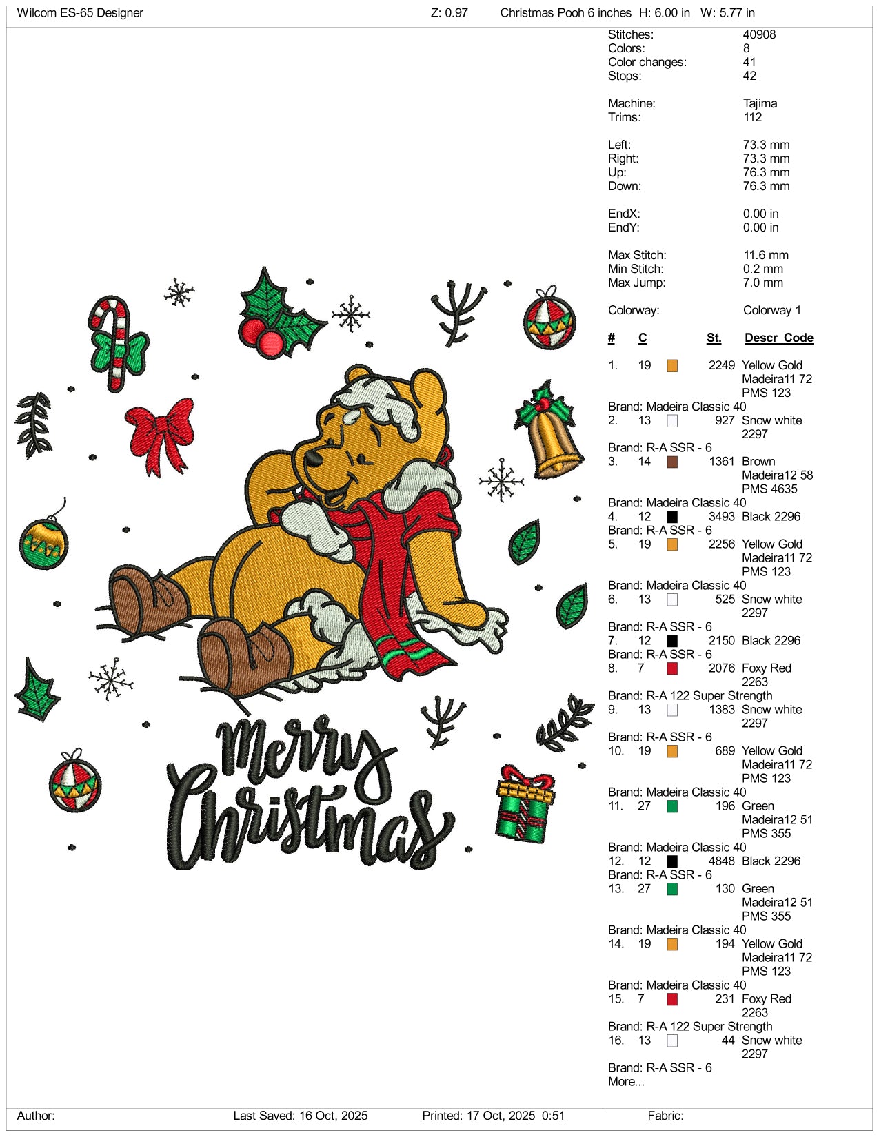 Winnie The Pooh Merry Christmas Embroidery Design Files - 4 Size's