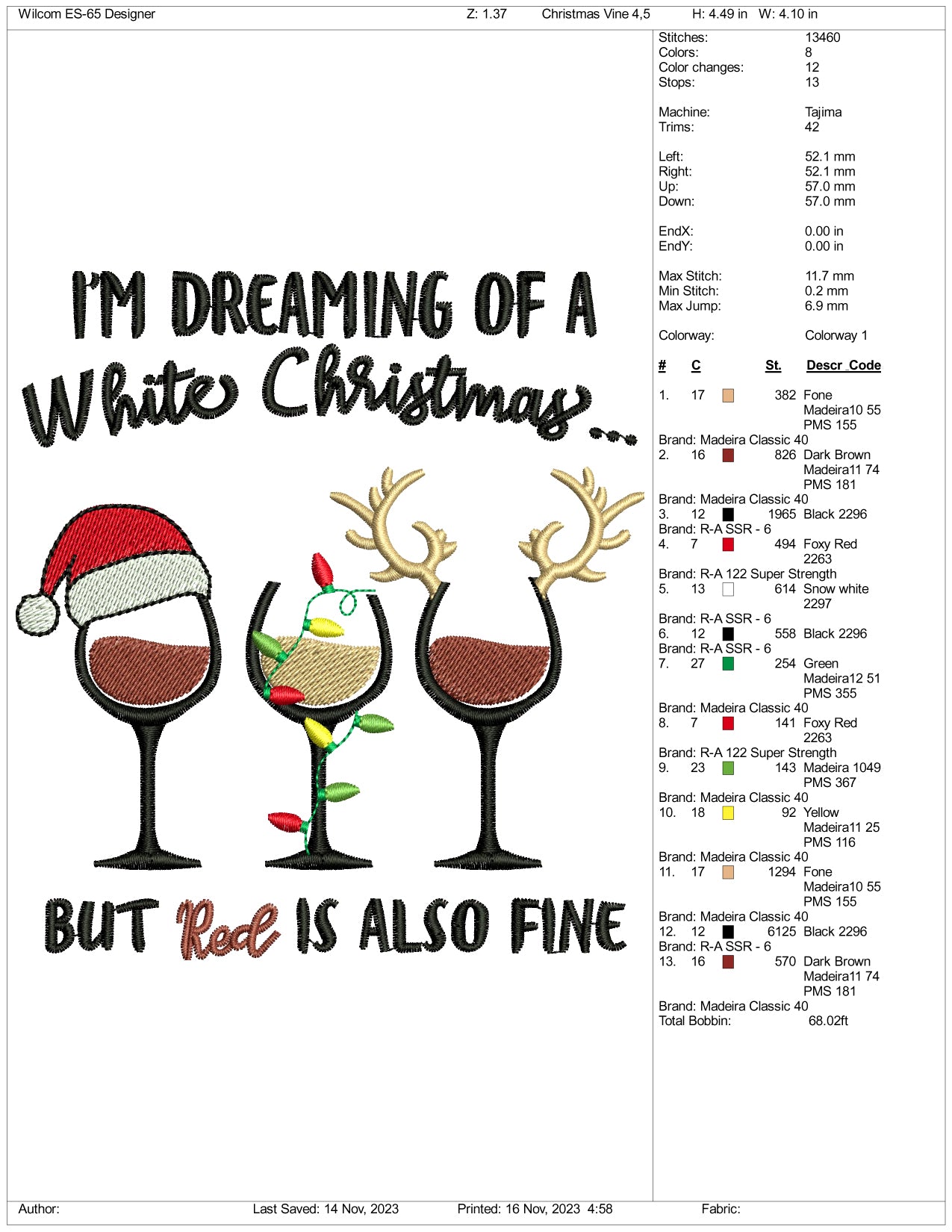 Archivos de diseño de bordado "Sueño con una Navidad blanca" (3 tamaños)