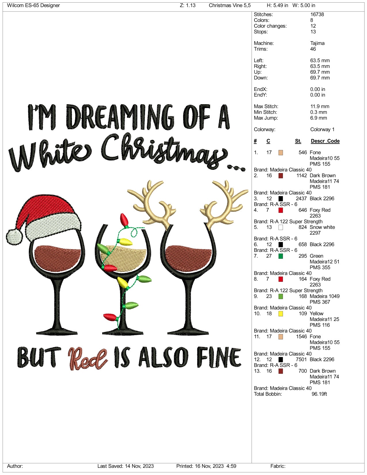 Archivos de diseño de bordado "Sueño con una Navidad blanca" (3 tamaños)