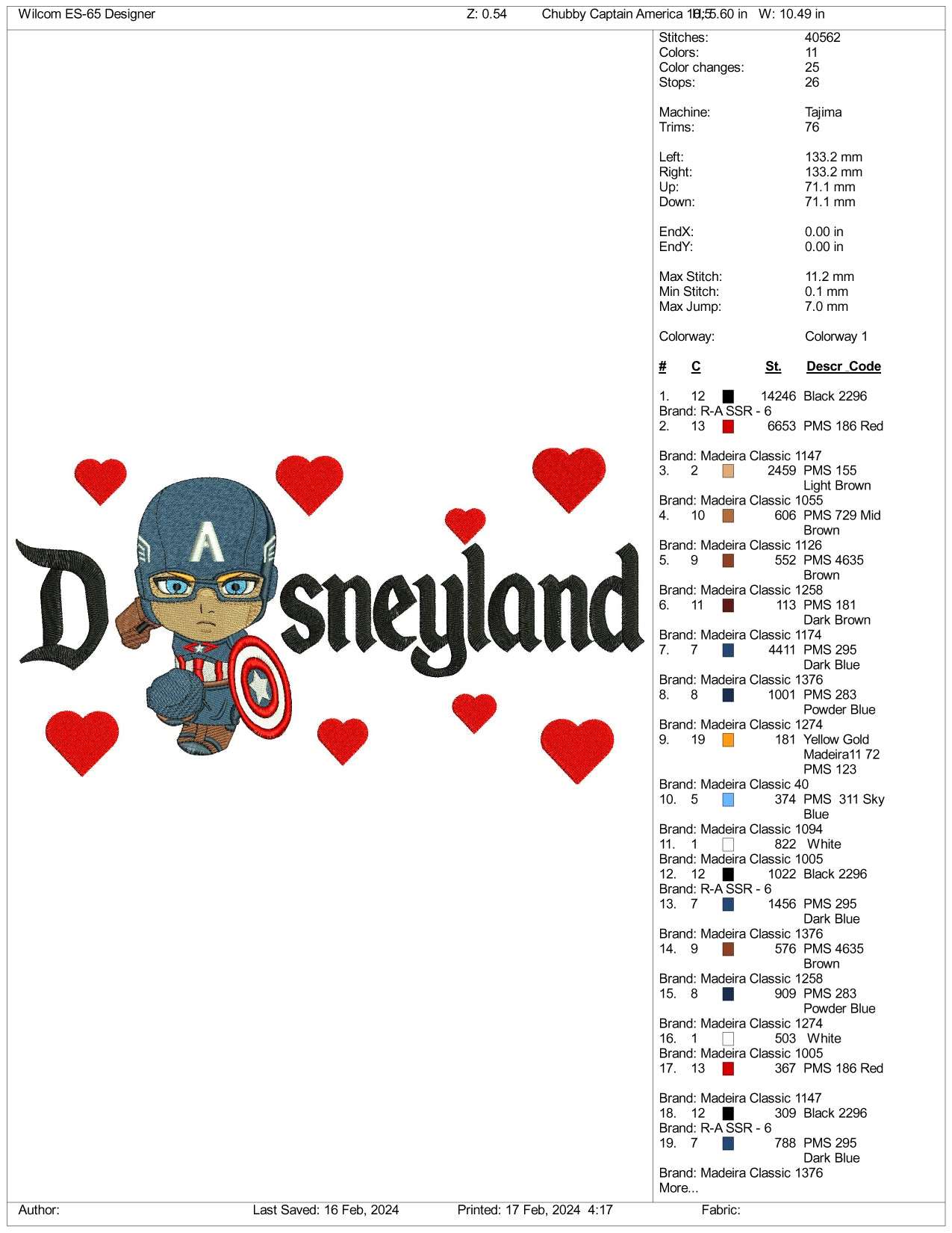 Chibi Captain America Disneyland Embroidery Design Files - 3 Size's