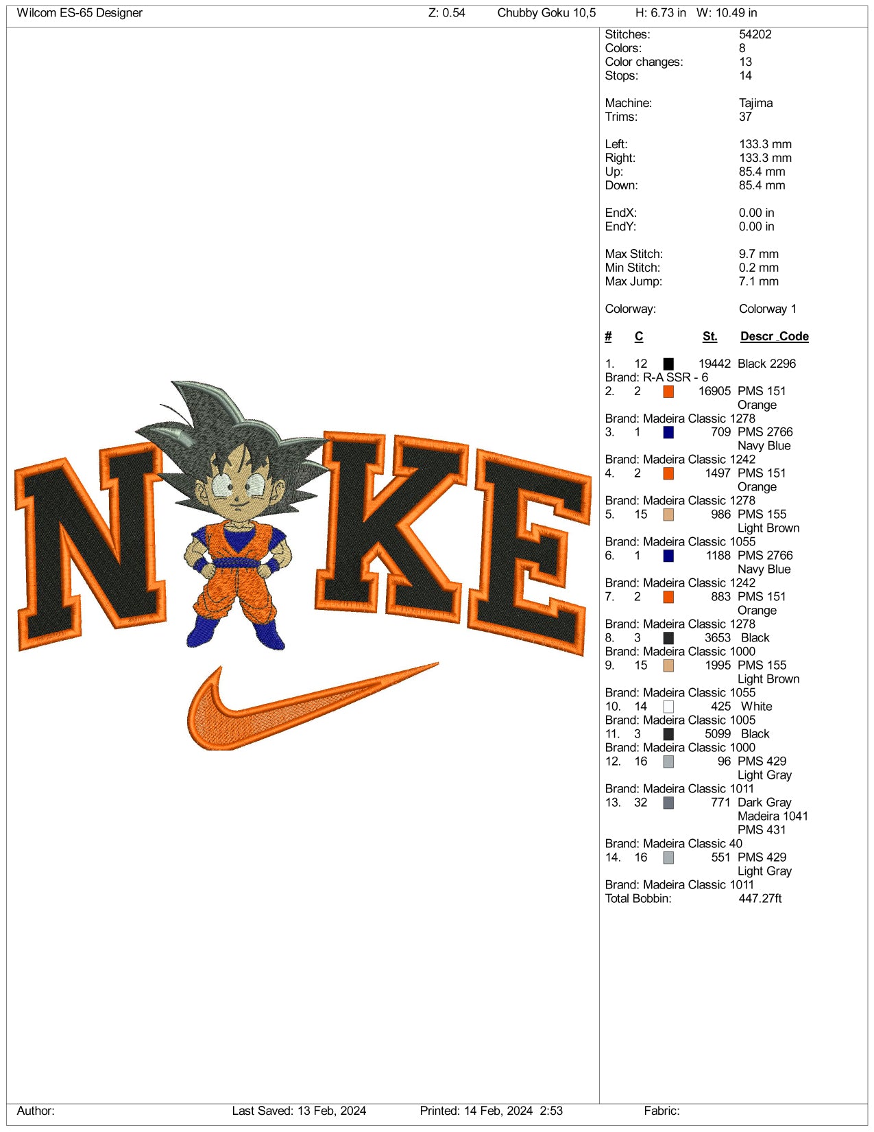 Archivos de diseño de bordado Nike Chibi Goku - 3 tamaños